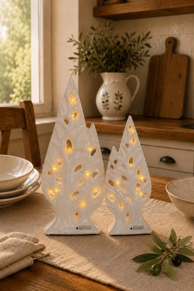 TIZIANO Dekoobjekt Doppelbaum Cipresso LED weiß-creme Keramik - Bild 5