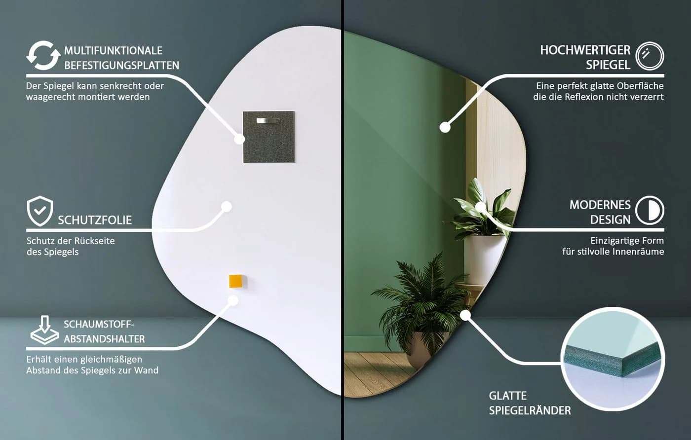 Tulup Wandspiegel Asymmetrisch Unregelmäßig Floatglas Modern