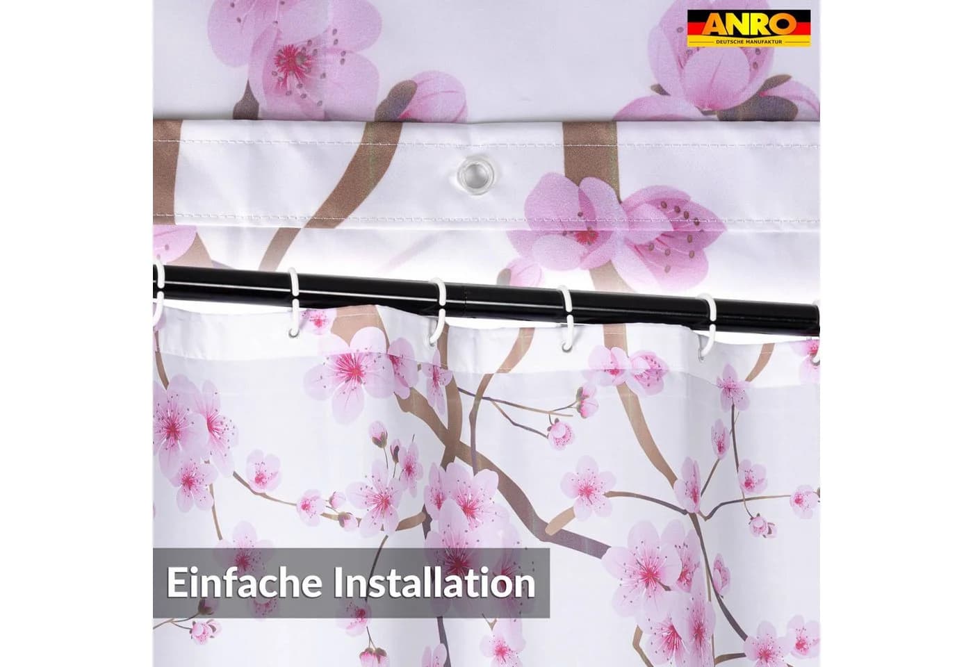 ANRO Duschvorhang FASTY Sakura Anti-Schimmel Polyester Rosa - Bild 3