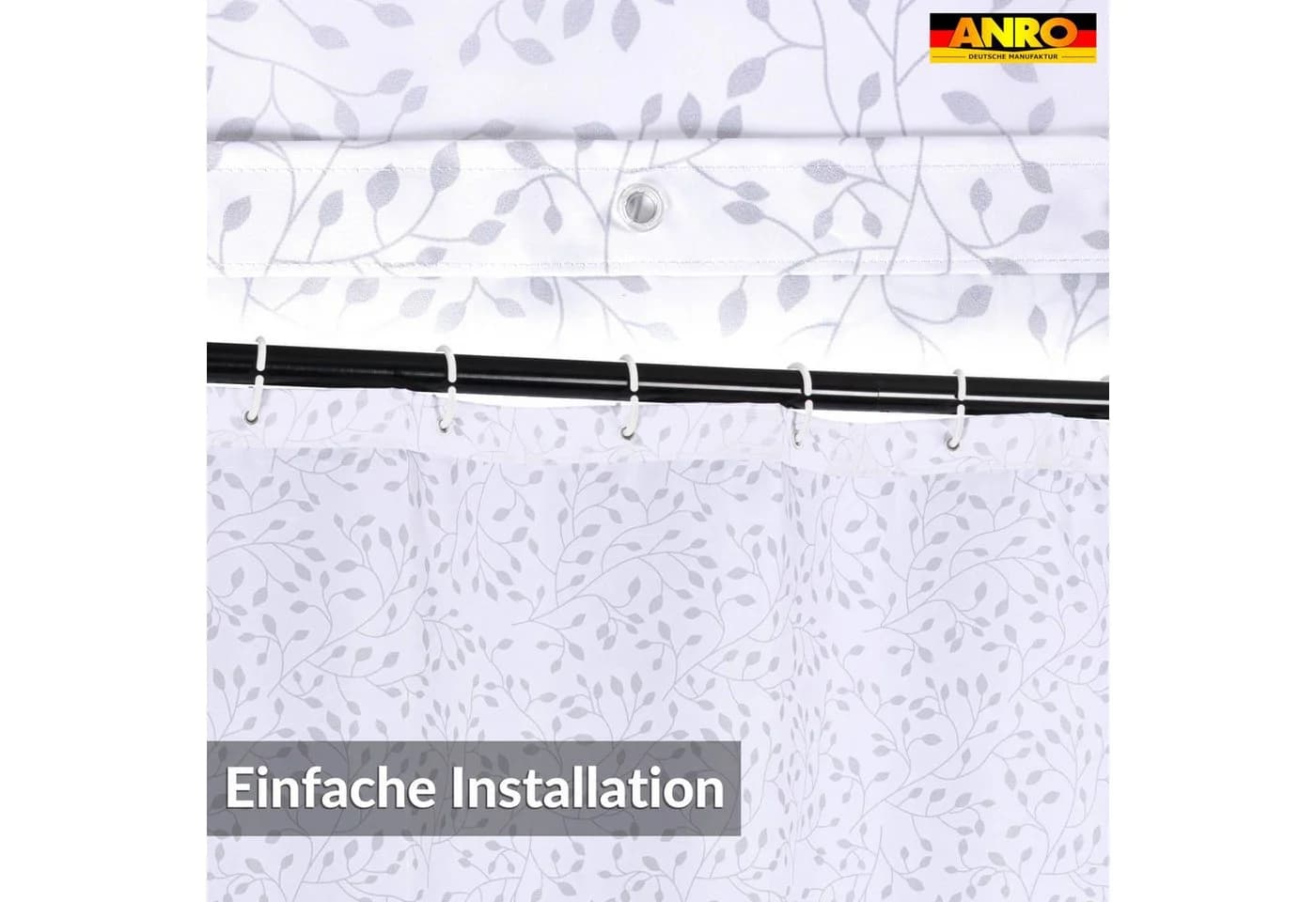 ANRO Duschvorhang FASTY Grau Blätter Anti-Schimmel Polyester - Bild 3
