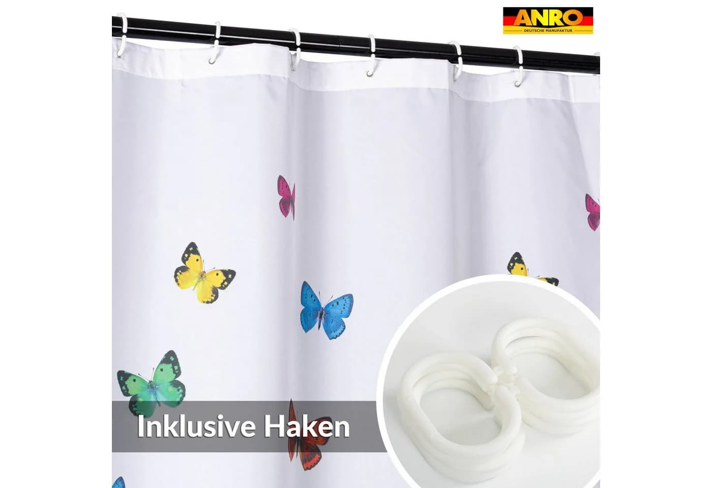 ANRO Duschvorhang Breite 120 cm Buntes Schmetterlinge-Motiv