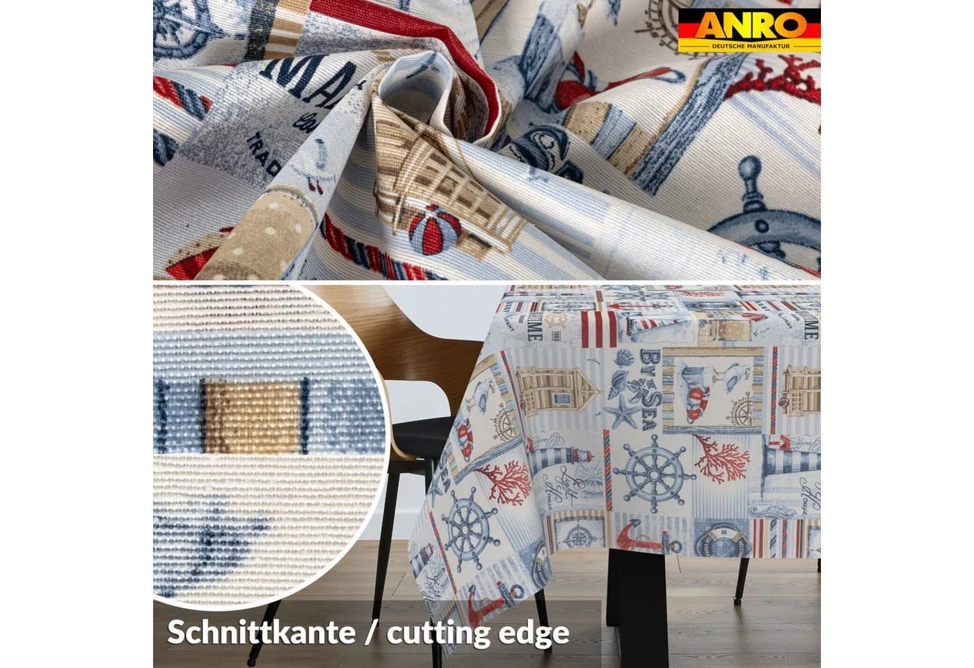 ANRO Tischdecke abwaschbar maritim Patchwork Rot - Bild 3