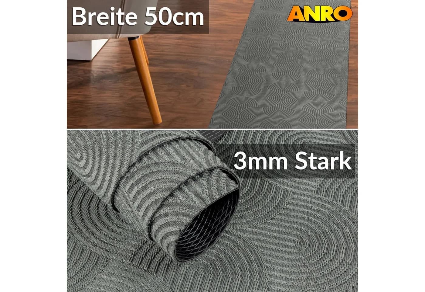 ANRO Velora Küchenläufer Anthrazit Rutschfest Pflegeleicht - Bild 3