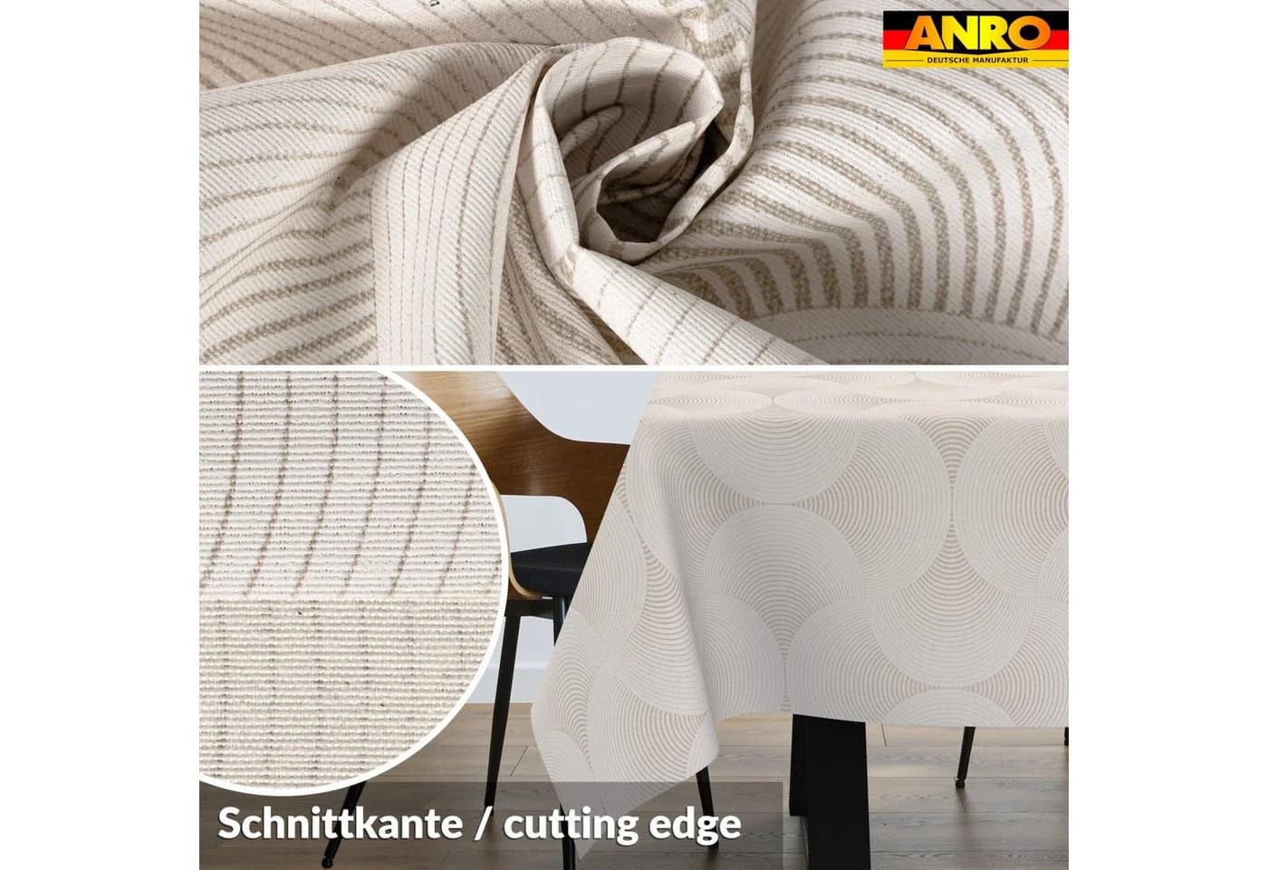 ANRO Tischdecke abwaschbar Baumwolle Polyester wasserabweisend Geometrie Beige - Bild 3