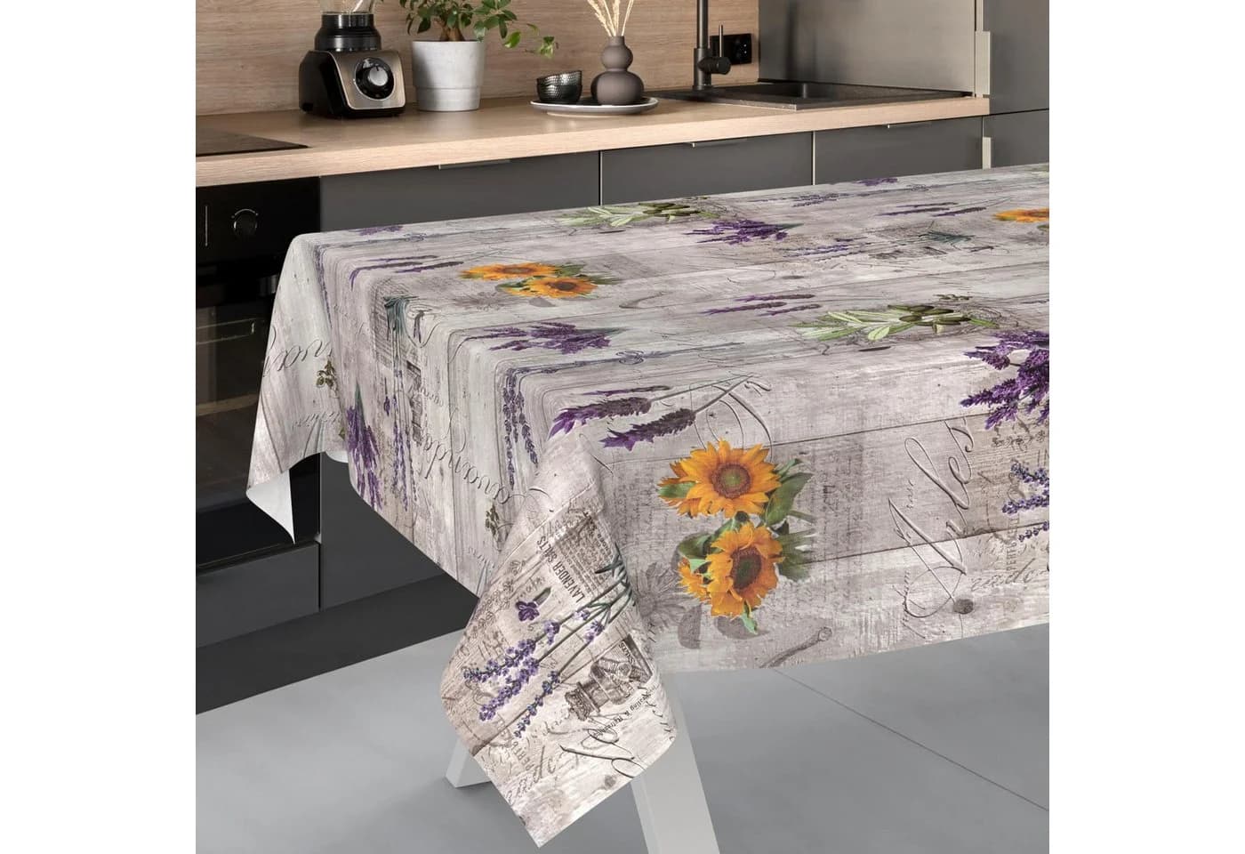 ANRO Tischdecke Provence Lavendel Grau Lila Wachstuch abwaschbar