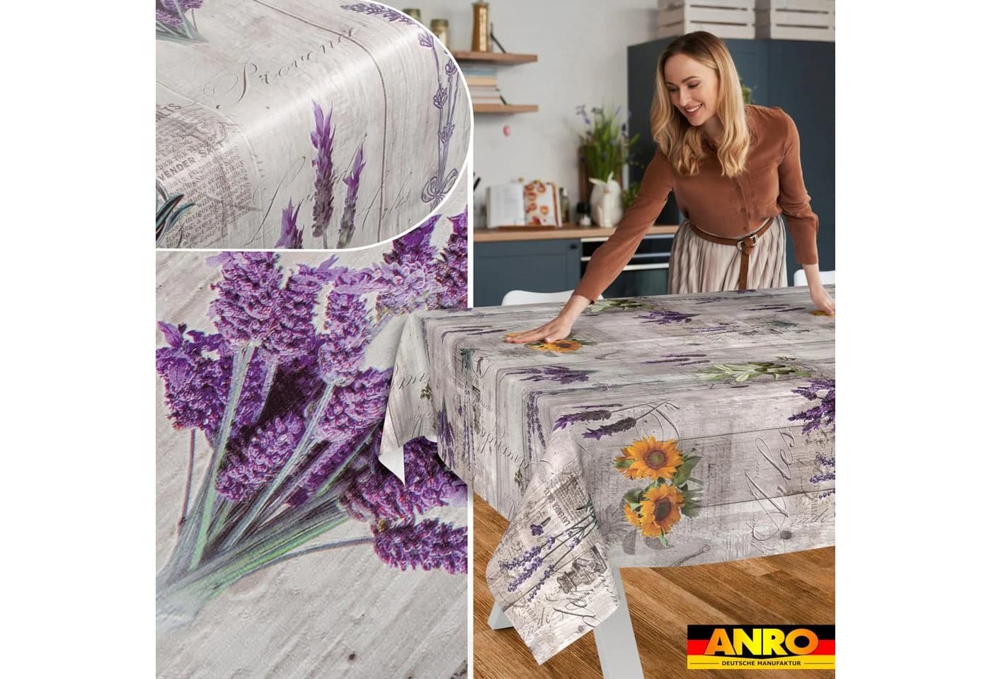 ANRO Tischdecke Provence Lavendel Grau Lila abwaschbar Wachstuch - Bild 5