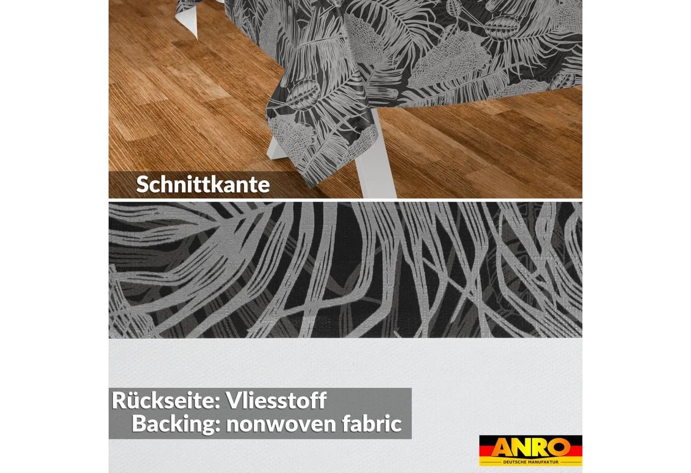 ANRO Wachstuch-Tischdecke Schwarz wasserabweisend pflegeleicht - Bild 3