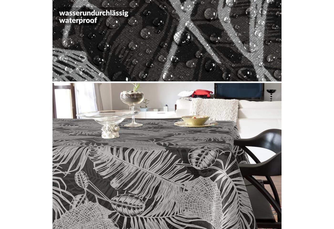 ANRO Wachstuch-Tischdecke Schwarz wasserabweisend pflegeleicht - Bild 4