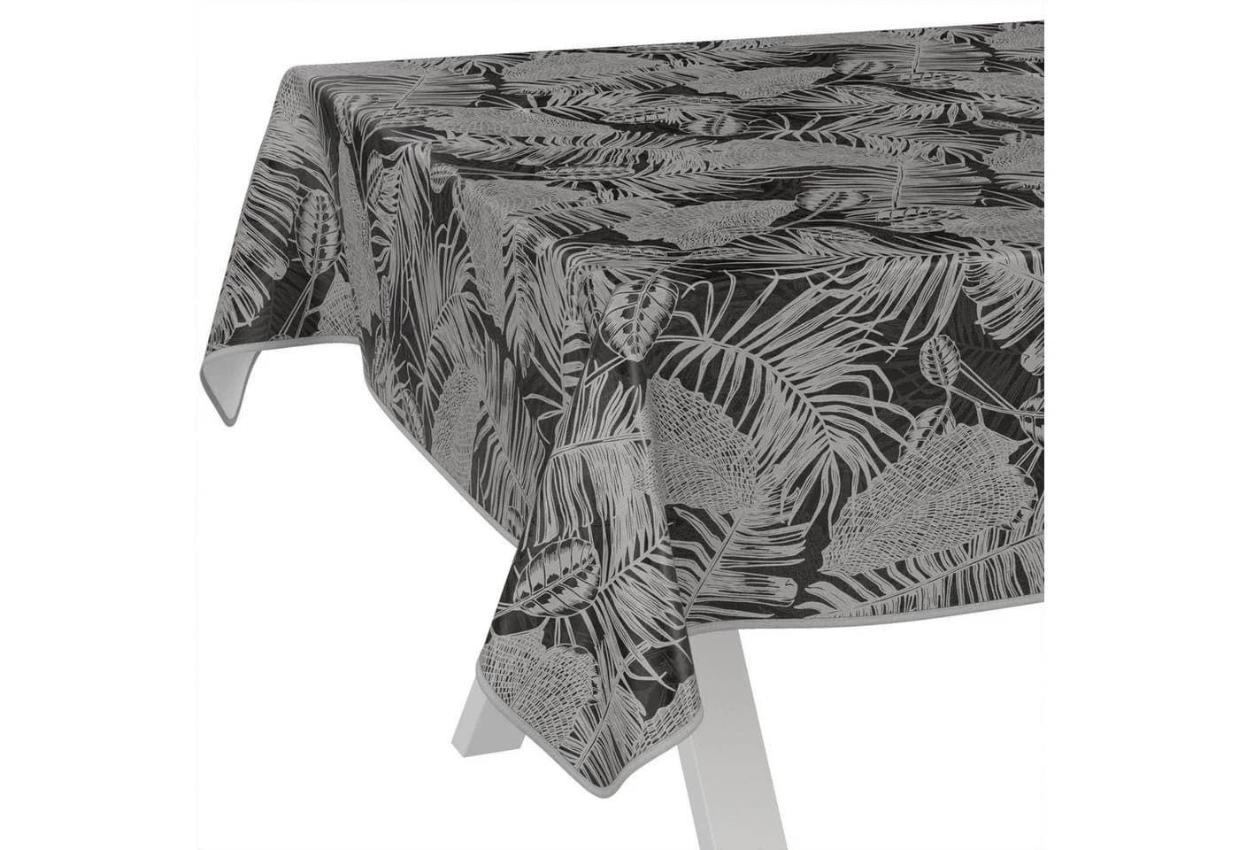 ANRO Wachstuchtischdecke Schwarz Silber Blattmotiv abwasbar - Bild 2