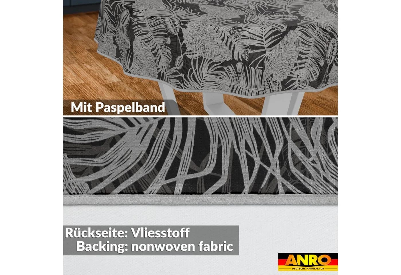 ANRO Wachstuch Tischdecke Schwarz Grau Rutschhemmend Wetterfest - Bild 3