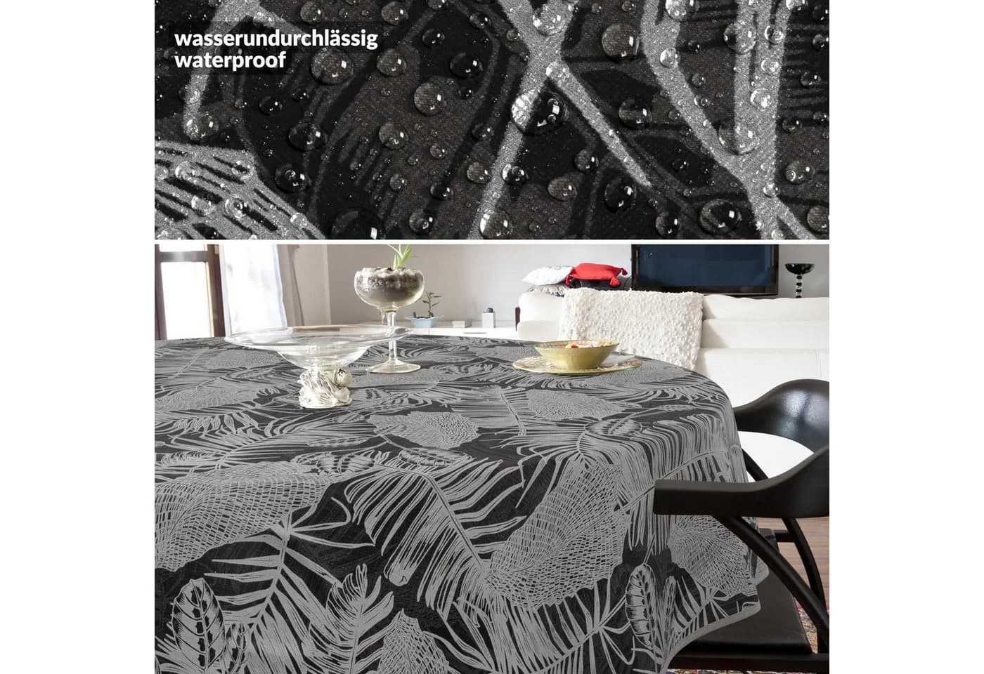 ANRO Wachstuch Tischdecke Schwarz Grau Rutschhemmend Wetterfest - Bild 4