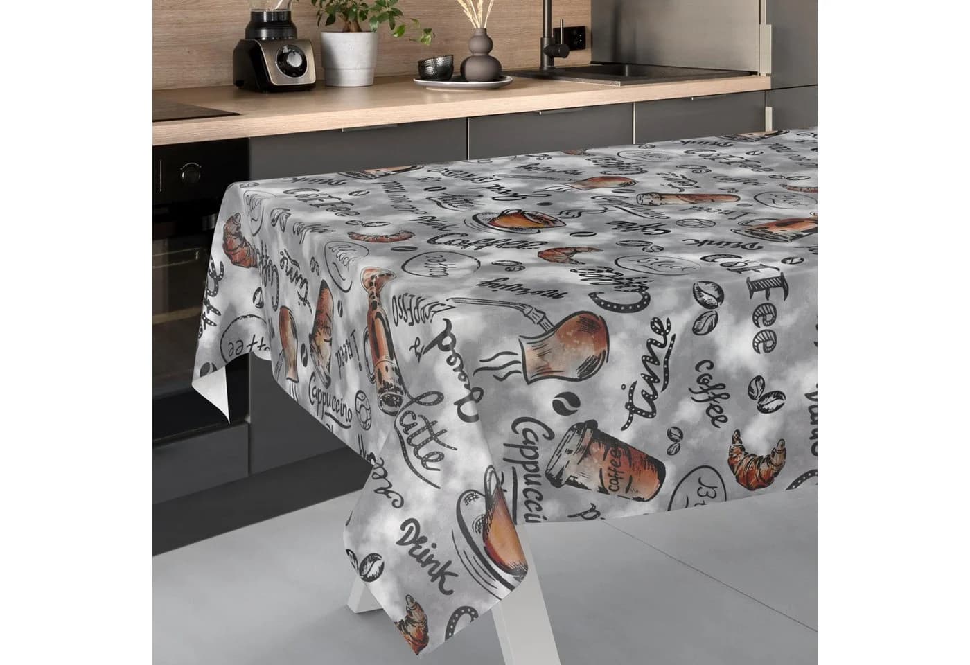 ANRO Wachstuch Tischdecke Grau Braun Kaffee-Motiv Abwaschbar