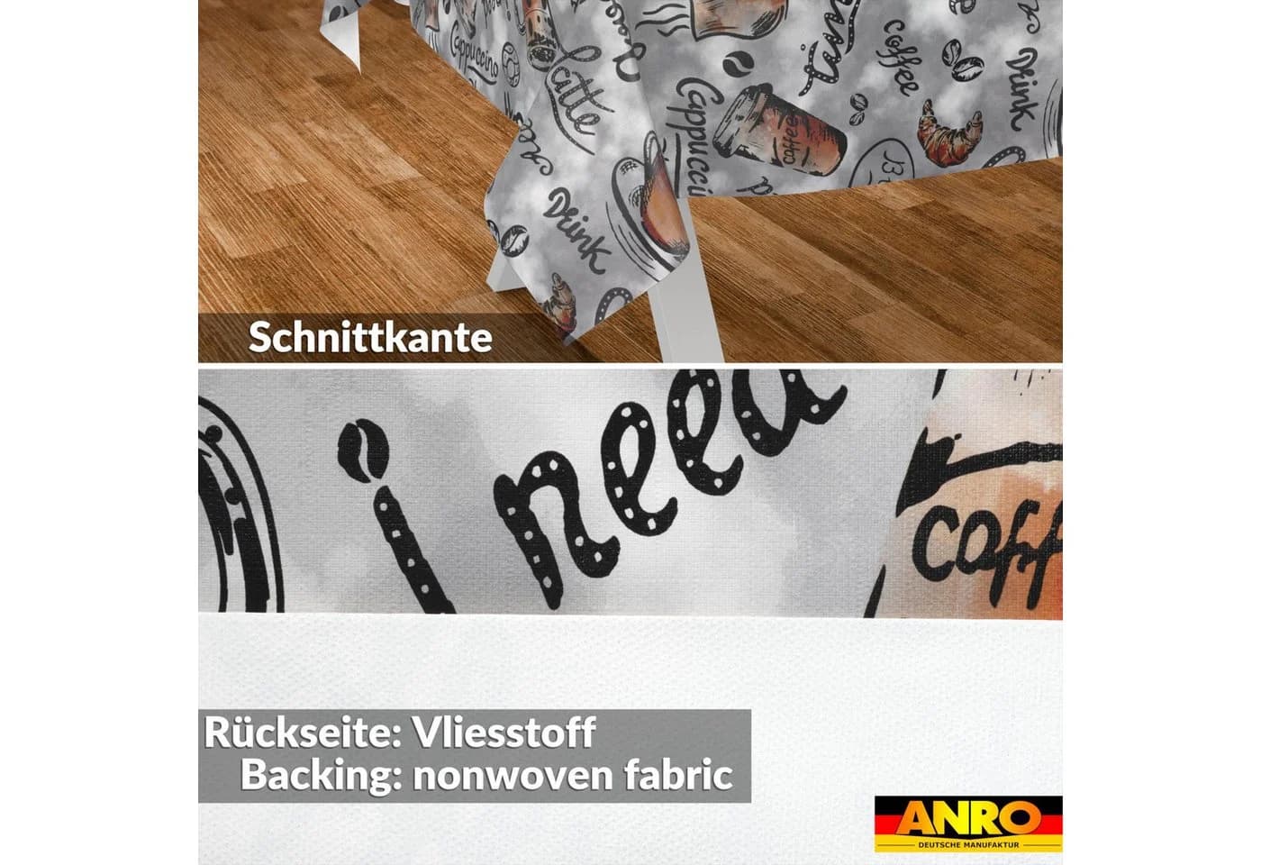 ANRO Wachstuch Tischdecke Grau Braun Kaffee-Motiv Abwaschbar - Bild 3