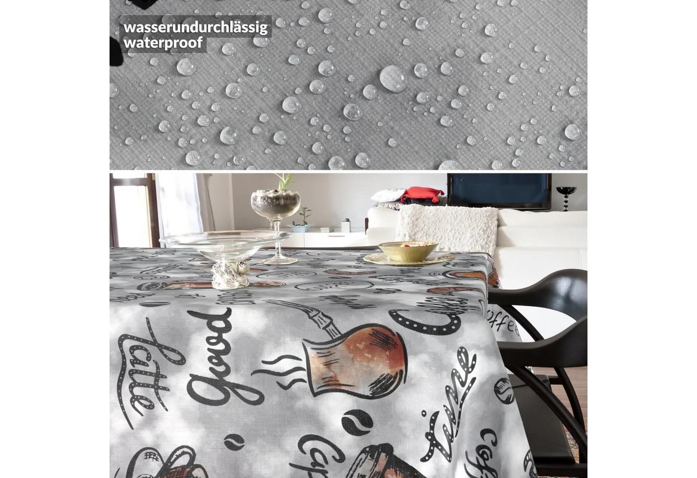 ANRO Wachstuch Tischdecke Grau Braun Kaffee-Motiv Abwaschbar - Bild 4