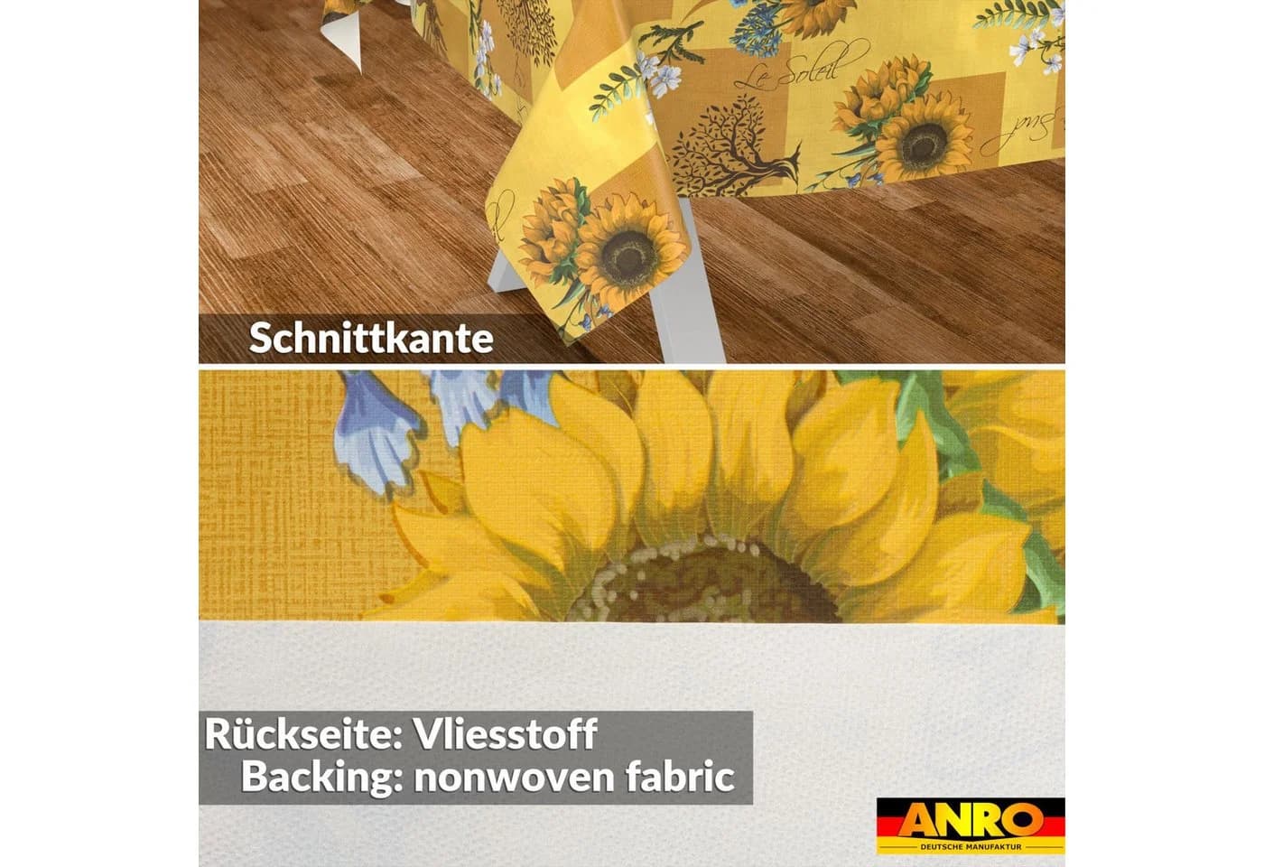 ANRO Tischdecke Sonnenblume Abwaschbar Wachstuch Gelb 140cm - Bild 3