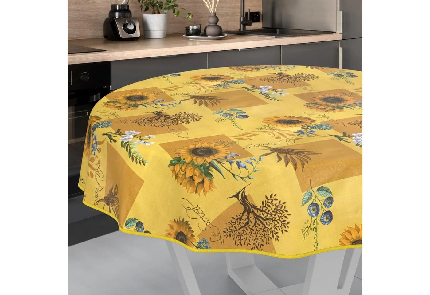 ANRO Tischdecke Sonnenblume Abwaschbar Wachstuch Gelb