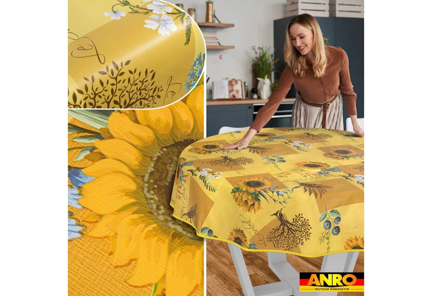 ANRO Tischdecke Sonnenblume Abwaschbar Wachstuch Gelb - Bild 5