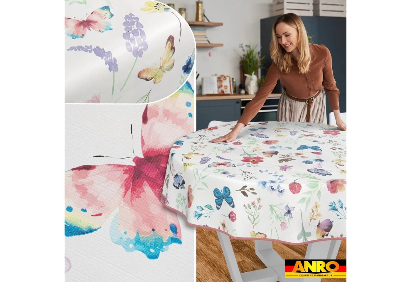 ANRO Tischdecke Schmetterlinge abwaschbar Wachstuch pflegeleicht wasserabweisend - Bild 5