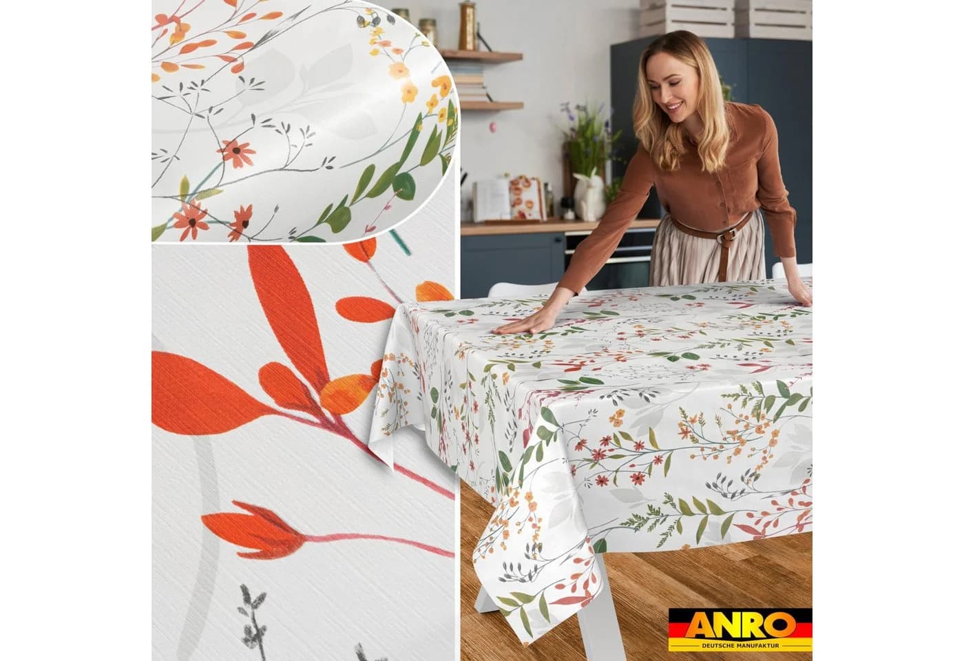 ANRO Tischdecke Natur abwaschbar Wachstuch 90x130cm - Bild 5