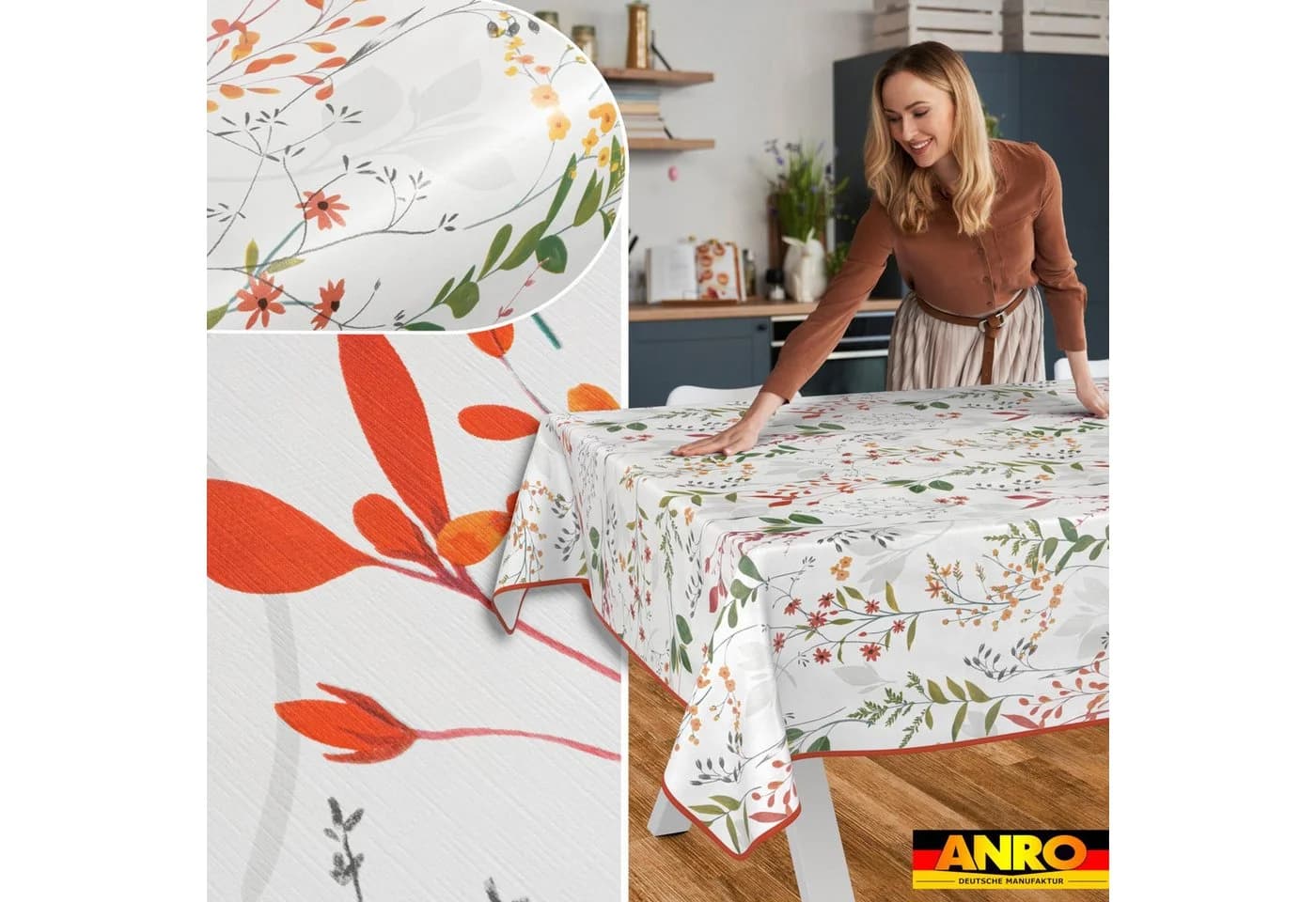 ANRO Tischdecke Natur abwaschbar Wachstuch 90x130cm - Bild 5