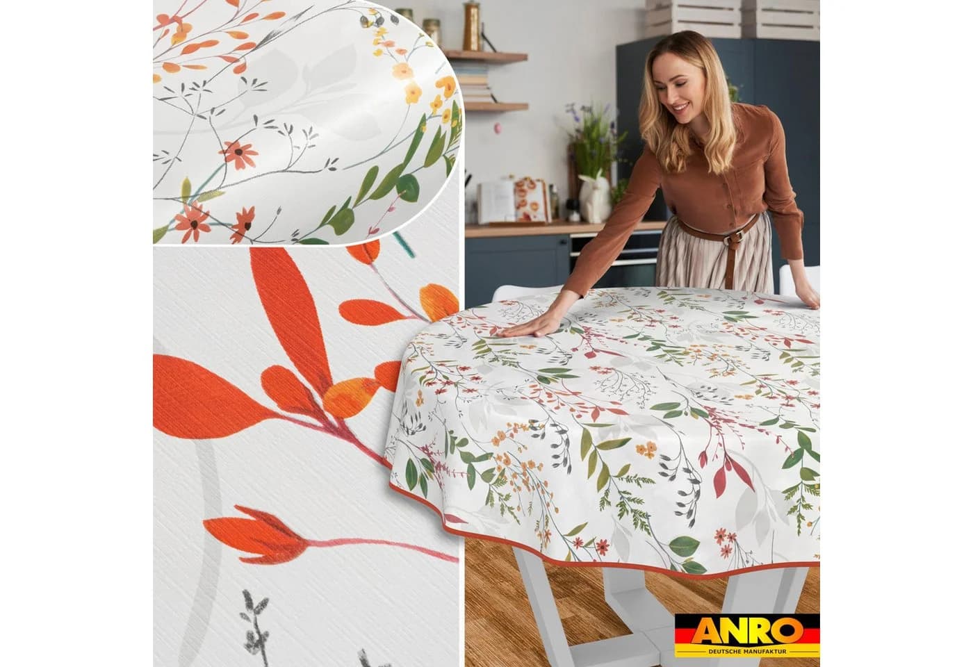 ANRO Tischdecke Natur abwaschbar Wachstuch 100cm - Bild 5