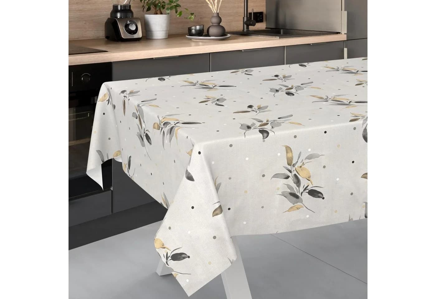ANRO Wachstuch Tischdecke Grau Silberblatt 140cm
