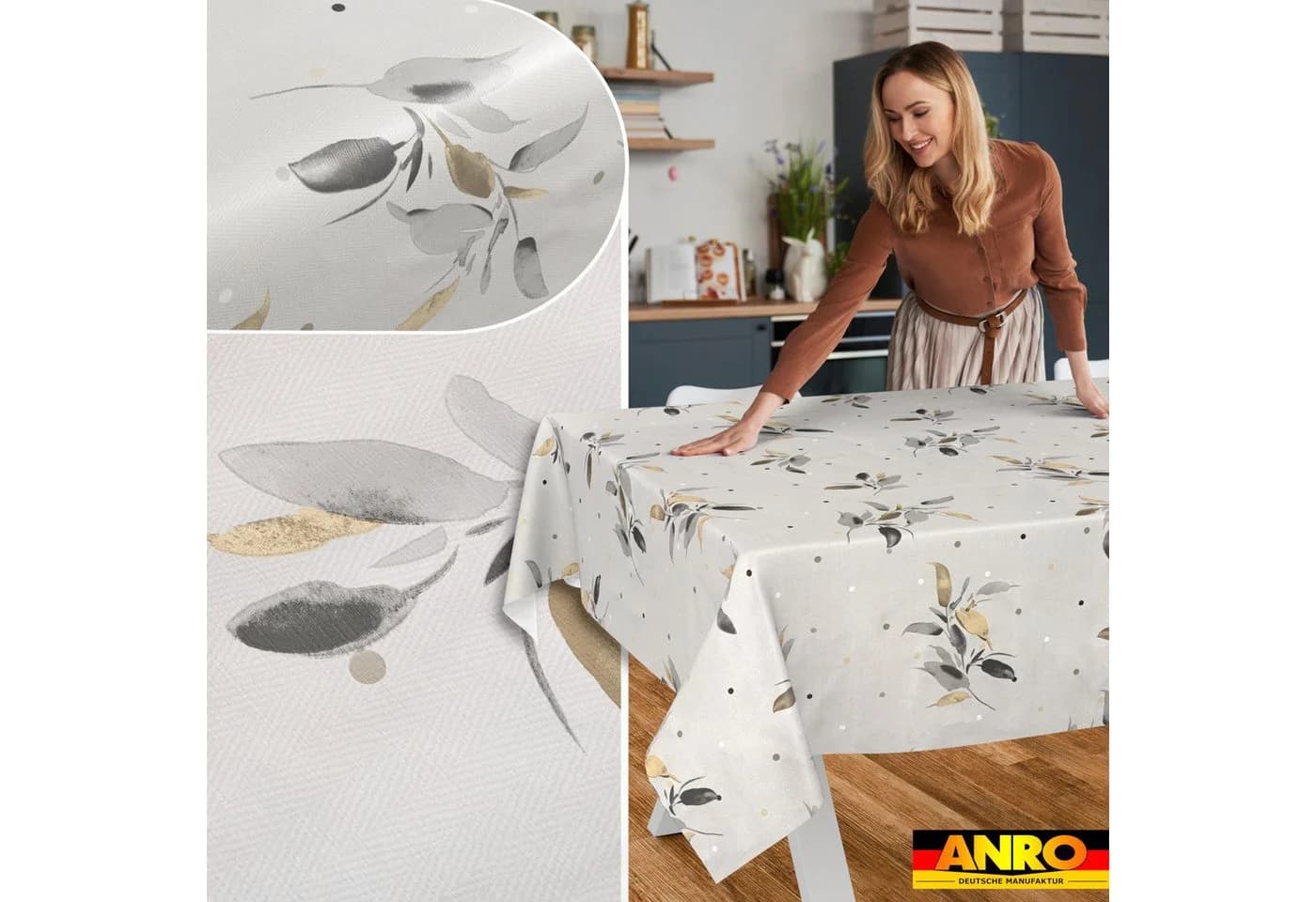 ANRO Wachstuch Tischdecke Grau Silberblatt 140cm - Bild 5