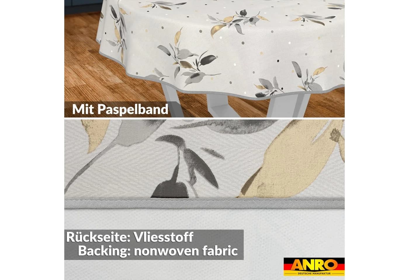 ANRO Wachstuch Tischdecke Silberblatt Grau Rund 100cm - Bild 3