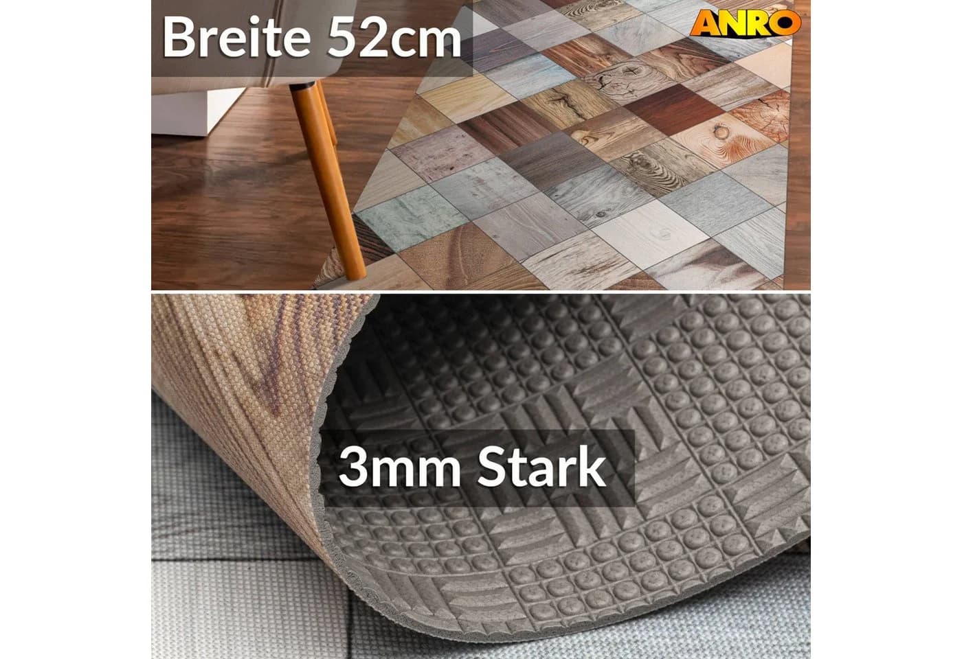 ANRO Küchenläufer LUIGI Vintage Bunt Holz-Patchwork