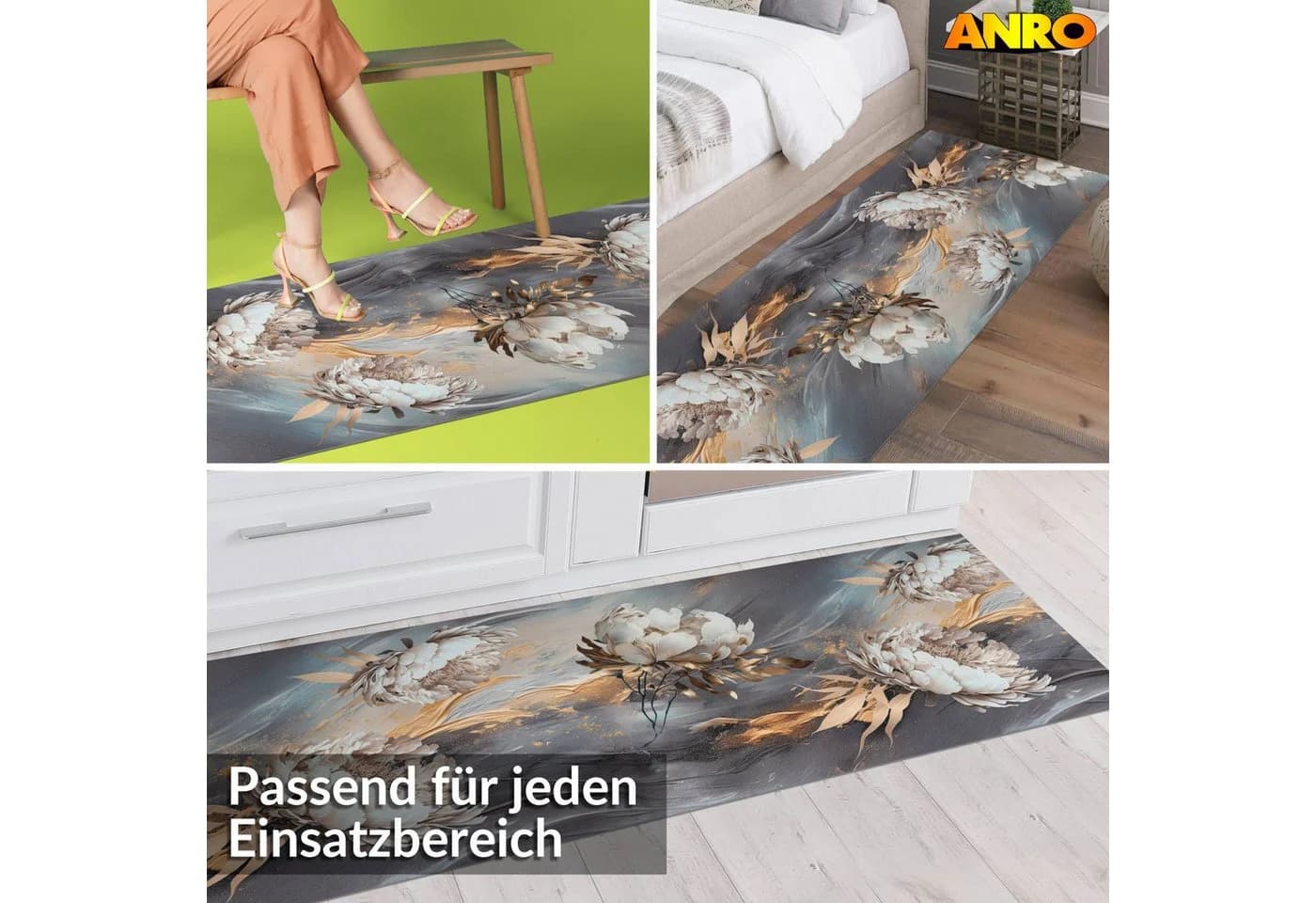 ANRO Küchenläufer LUIGI Pfingstrose Grau 52x100 cm - Bild 3
