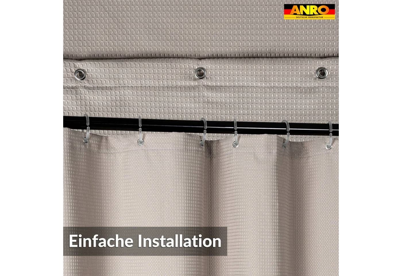 ANRO Duschvorhang WAFFEL Beige Anti-Schimmel Inkl. Ringe - Bild 3