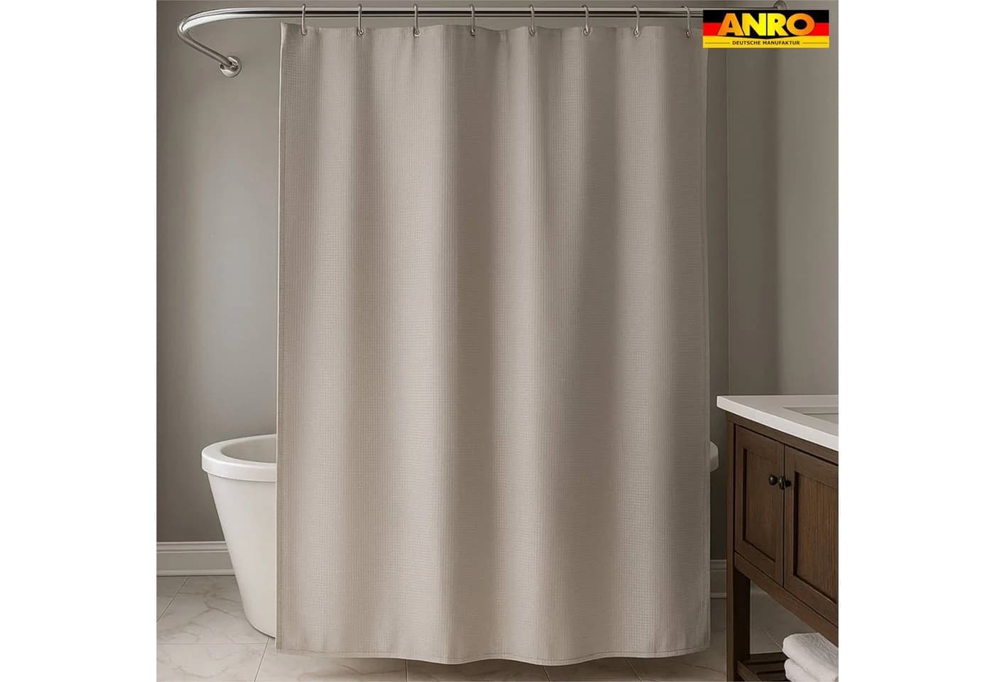 ANRO Duschvorhang WAFFEL Beige Anti-Schimmel Inkl. Ringe - Bild 5