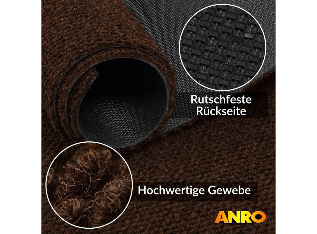 ANRO Läufer BOB 8mm Sauberlaufmatte Braun Rutschfest