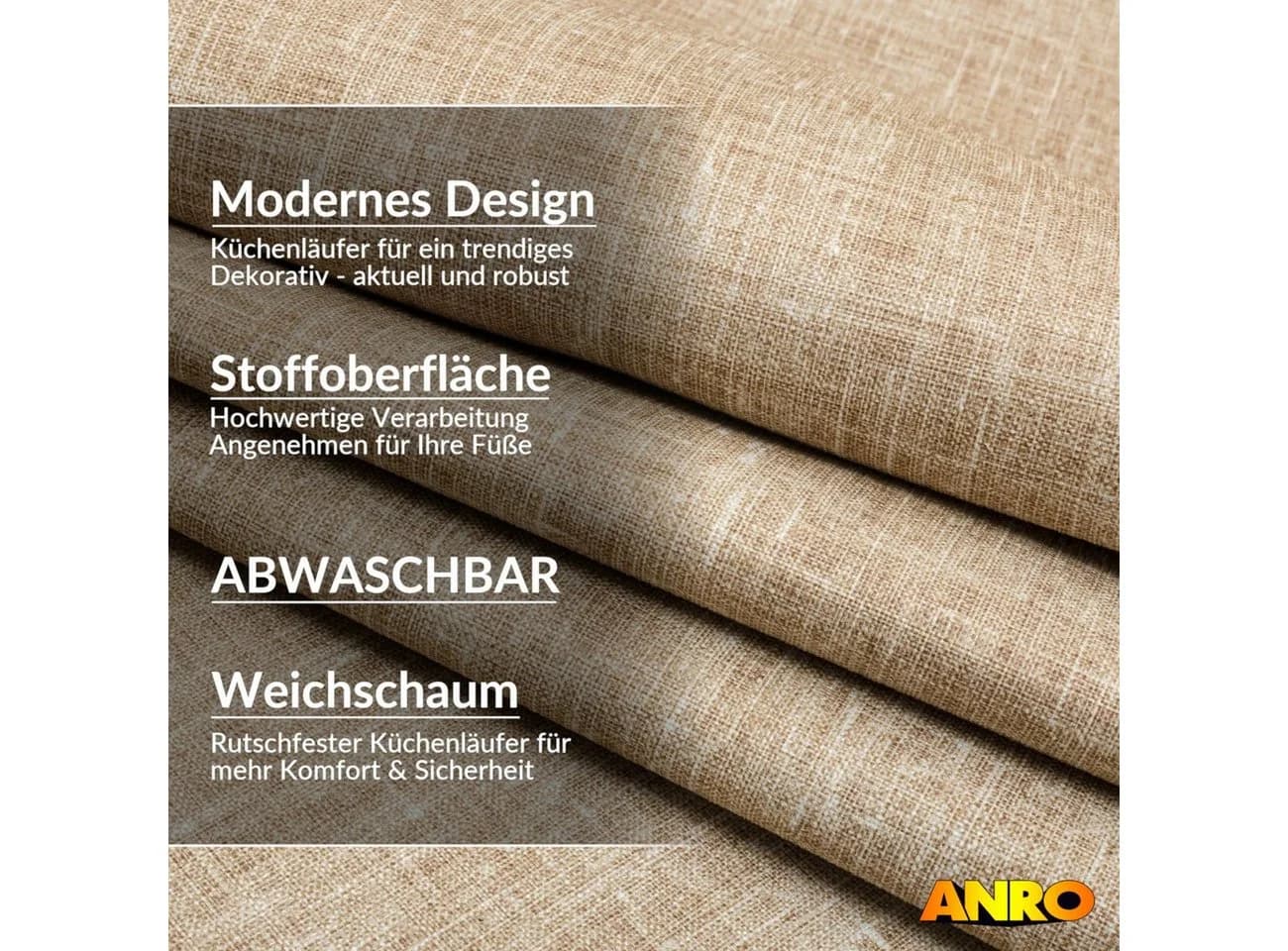 ANRO Küchenläufer RUNNA Beige Rutschfest Maschinenwaschbar