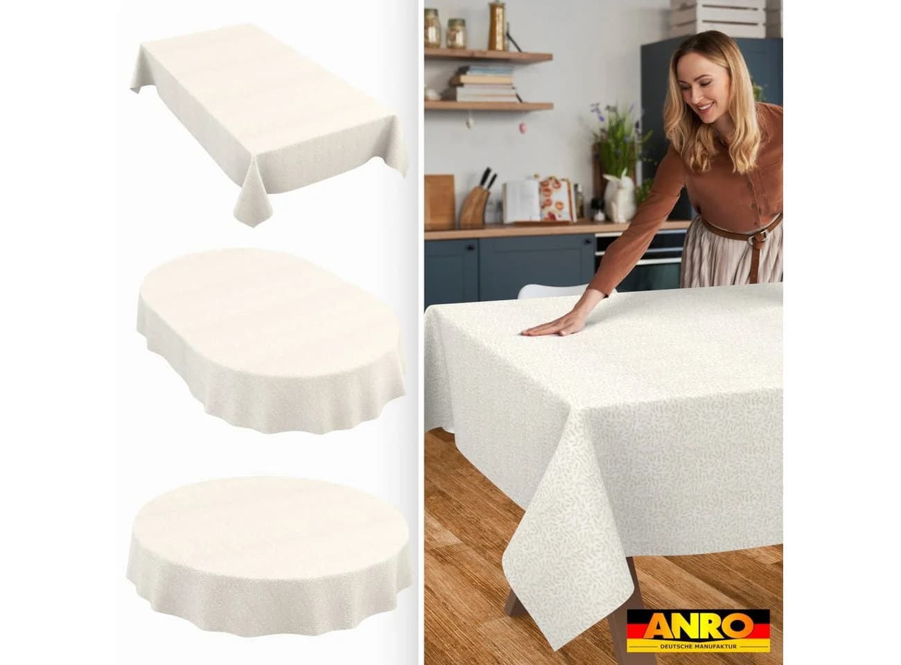 ANRO Tischdecke Barcelona abwaschbar Beige Baumwolle Polyester