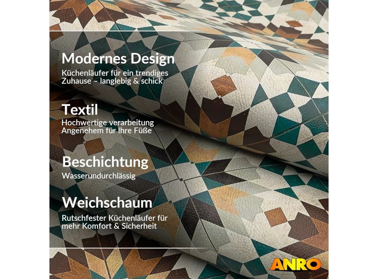 ANRO Küchenläufer Vintage Bunt PVC Weichschaum