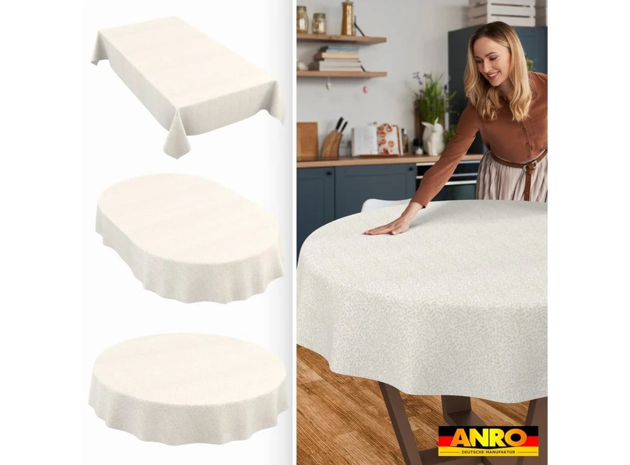 ANRO Tischdecke Barcelona Beige Abwaschbar Boho