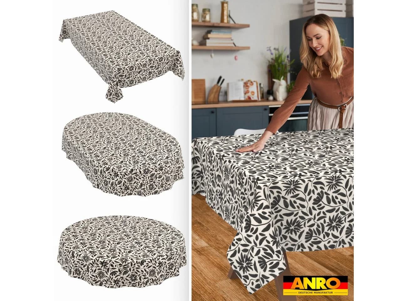 ANRO Tischdecke Barcelona Schwarz Abwaschbar 90x130cm