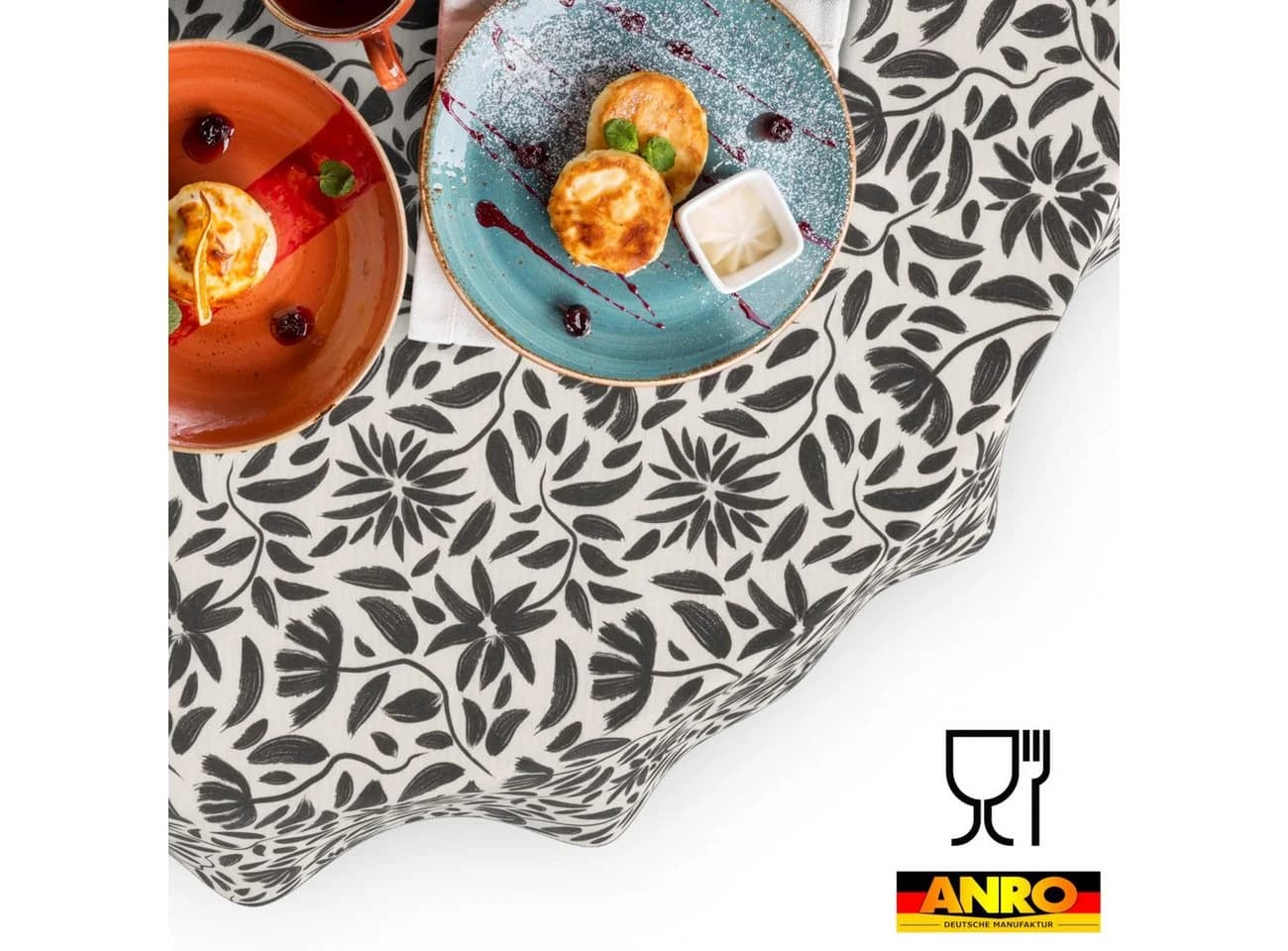 ANRO Tischdecke Barcelona Schwarz Grafisch Blumen Abwaschbar - Bild 5