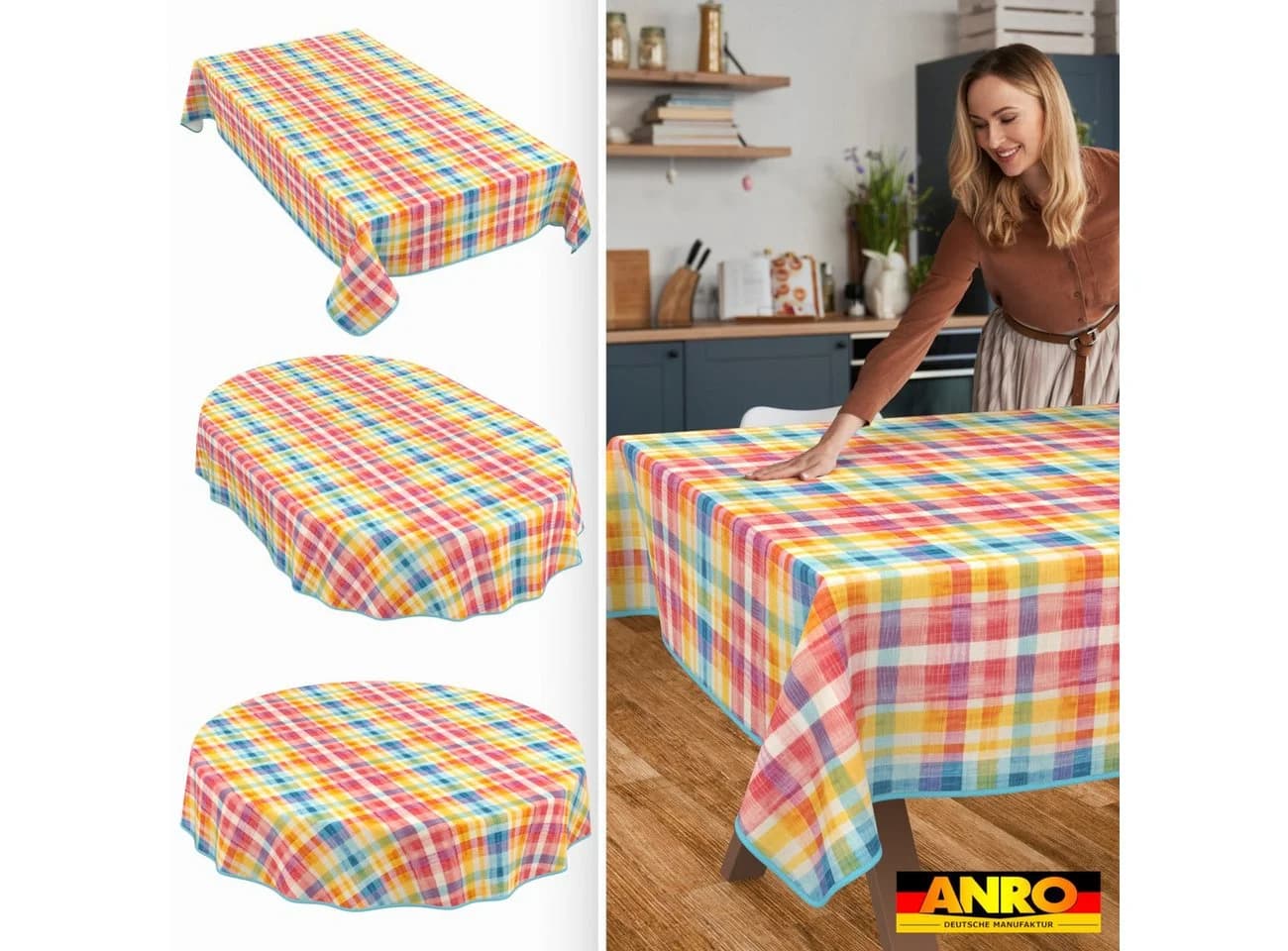 ANRO Tischdecke Barcelona Oldschool Karo Bunt Wasserabweisend