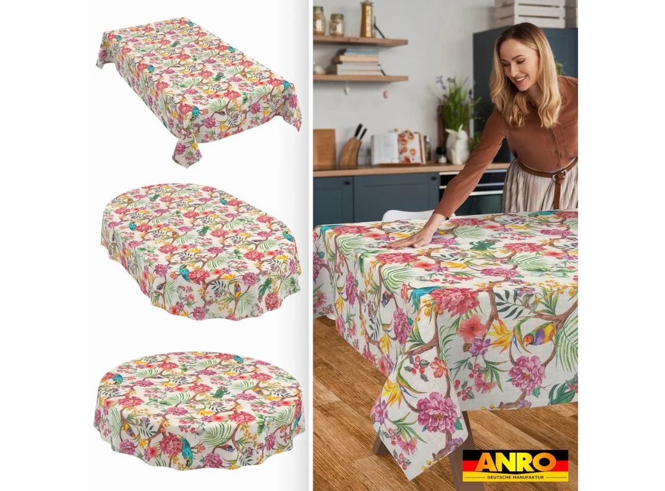 ANRO Tischdecke Bilbao abwaschbar Tropisch Bunt