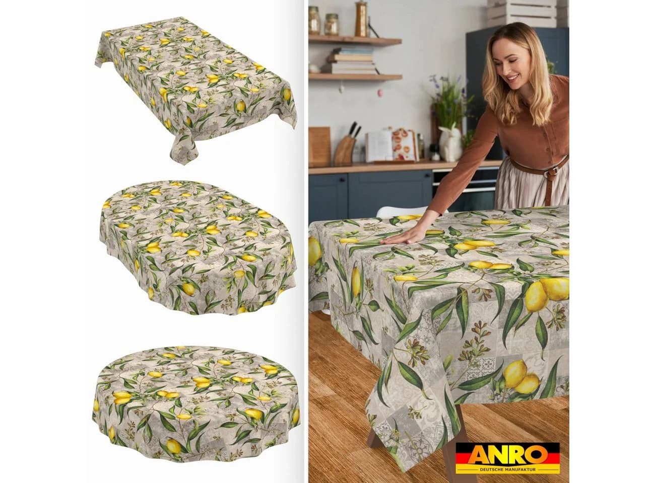 ANRO Tischdecke Madrid Abwaschbar Grau 90x130cm