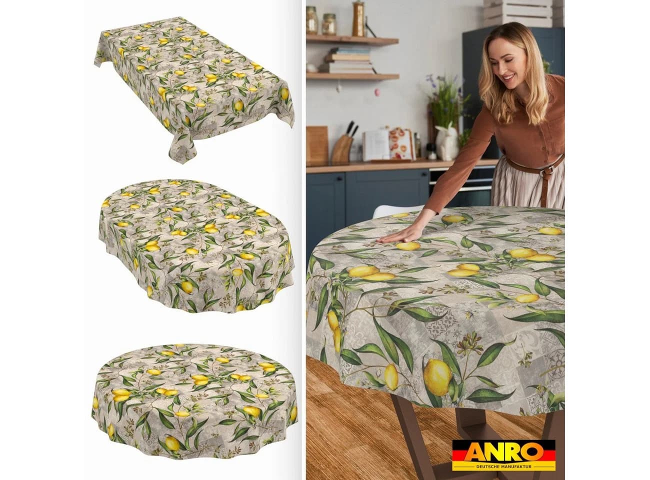 ANRO Tischdecke Madrid Abwaschbar Grau Stoff
