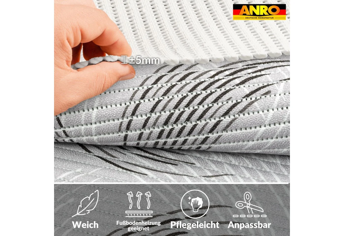 ANRO Schaum-Badematte Premium Zirkel Grau rutschfest Bild 5