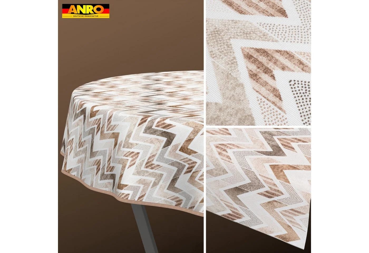 ANRO Tischdecke Zickzack Braun abwaschbar mit Paspelband