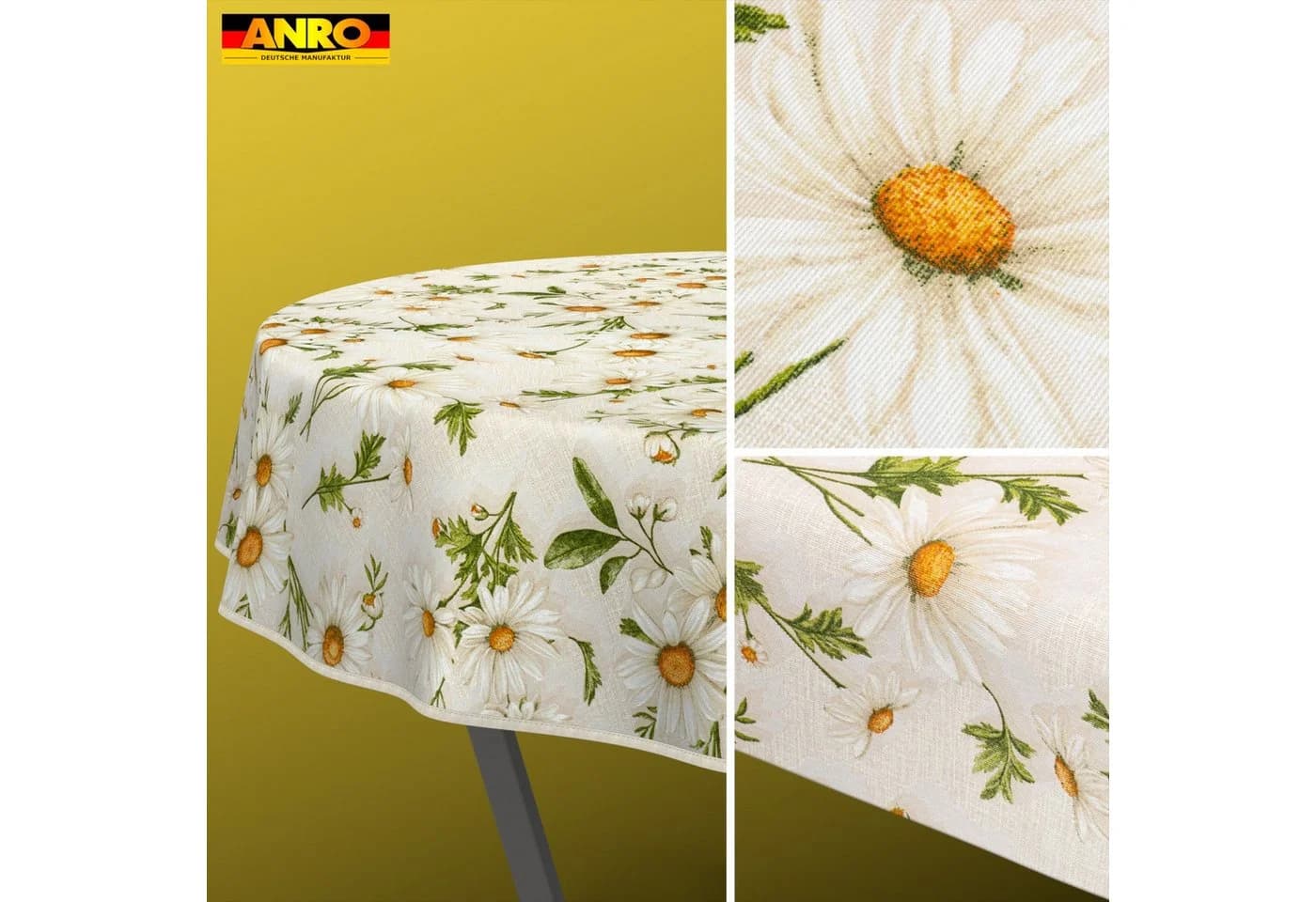 ANRO Tischdecke abwaschbar Margeriten Braun Rund 100 cm