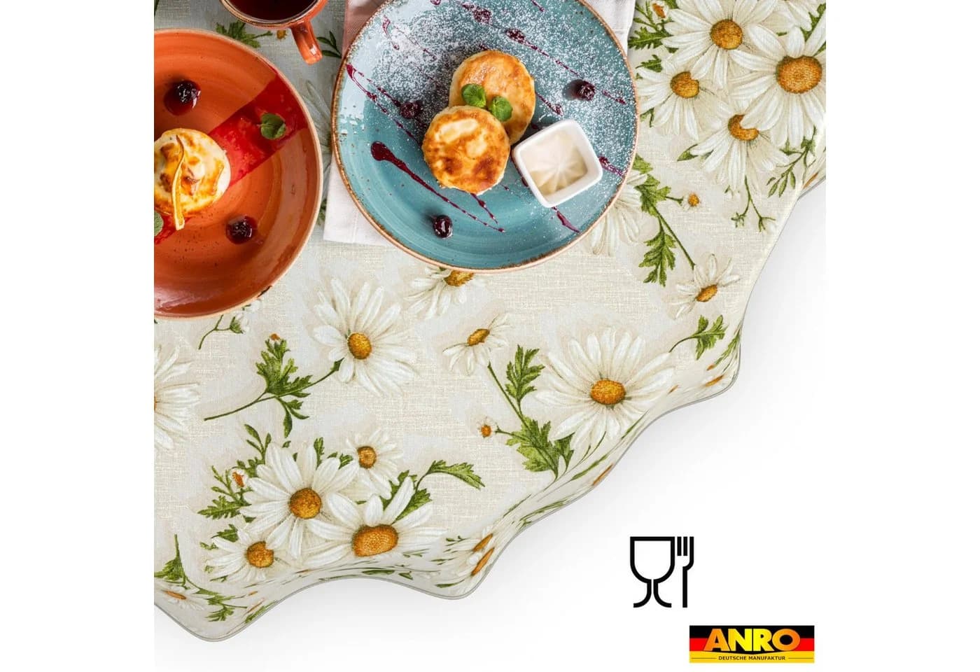 ANRO Tischdecke abwaschbar Margeriten Braun Rund 100 cm - Bild 5
