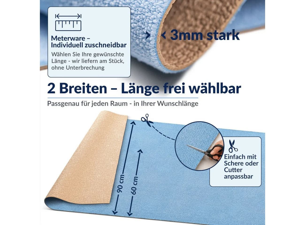 ANRO Badematte AquaComfort Mikrofaser Schlingen-Badläufer Blau - Bild 3