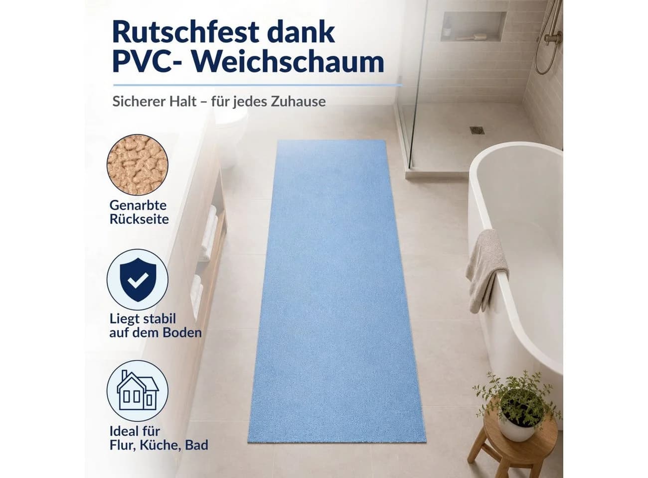 ANRO Badematte AquaComfort Mikrofaser Schlingen-Badläufer Blau - Bild 4