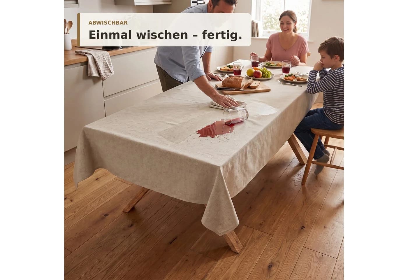 ANRO Wachstuchtischdecke Leinenoptik Greige abwaschbar - Bild 3